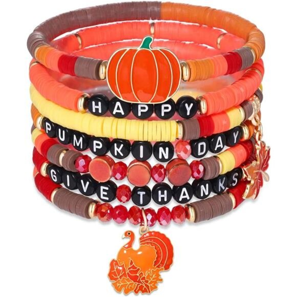 Fall Bracelets for Women – Adjustable Beaded Heishi Stack - Picture 1 of 8
